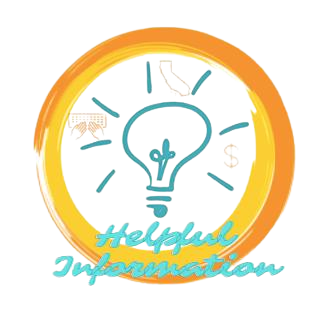 A cartoon lightbulb surrounded by an orange circle with images of a keyboard, California, and a dollar sign. The words "Helpful Information" are pictured in blue.